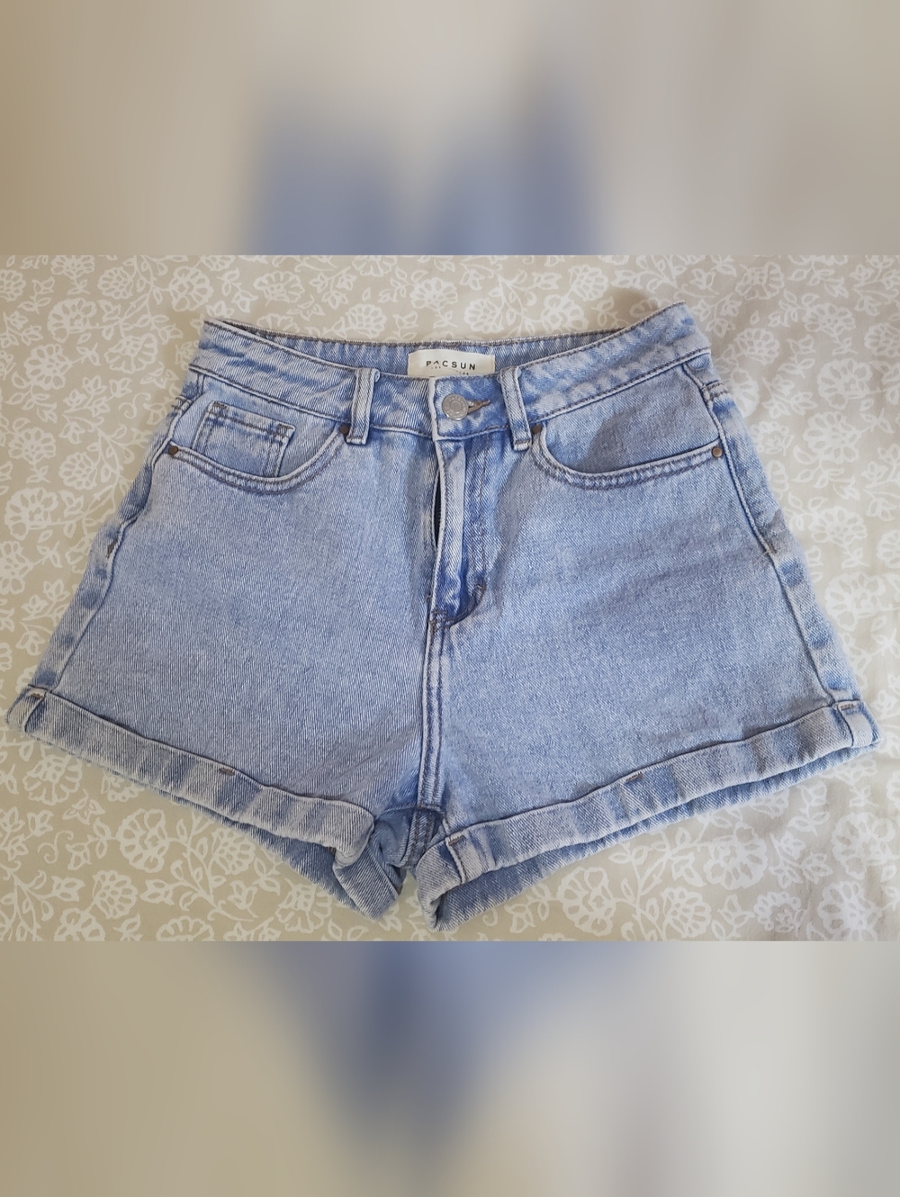 🌻 PacSun Light Blue High-Rise Denim Shorts with Rolled Hem 🌻